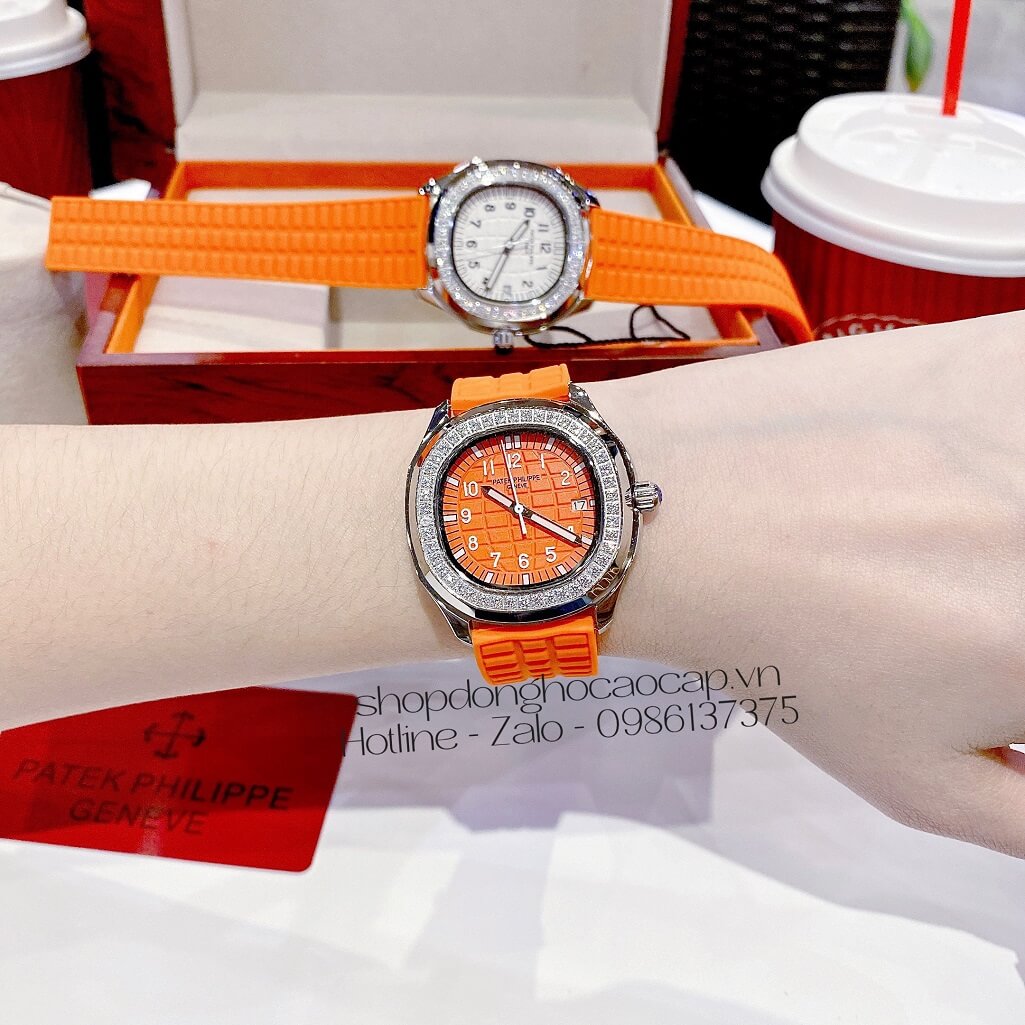 Đồng Hồ Patek Philippe Nữ Dây Silicon Màu Cam 35mm