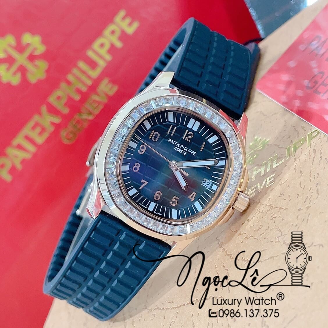 Đồng Hồ Patek Philippe Aquanaut Nữ Dây Silicon Màu Đen Đính Đá Ống Vỏ Rose Size 35mm