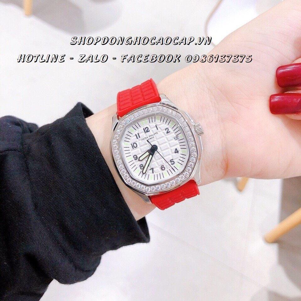 Đồng Hồ Patek Philippe Nữ Silicon Đỏ Silver 35mm Máy Quartz