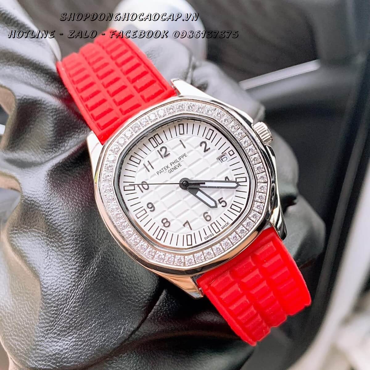 Đồng Hồ Patek Philippe Nữ Dây Silicon Đỏ Silver 35mm