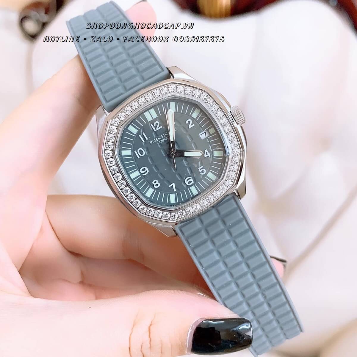 Đồng Hồ Patek Philippe Nữ Dây Silicon Xám Silver 35mm