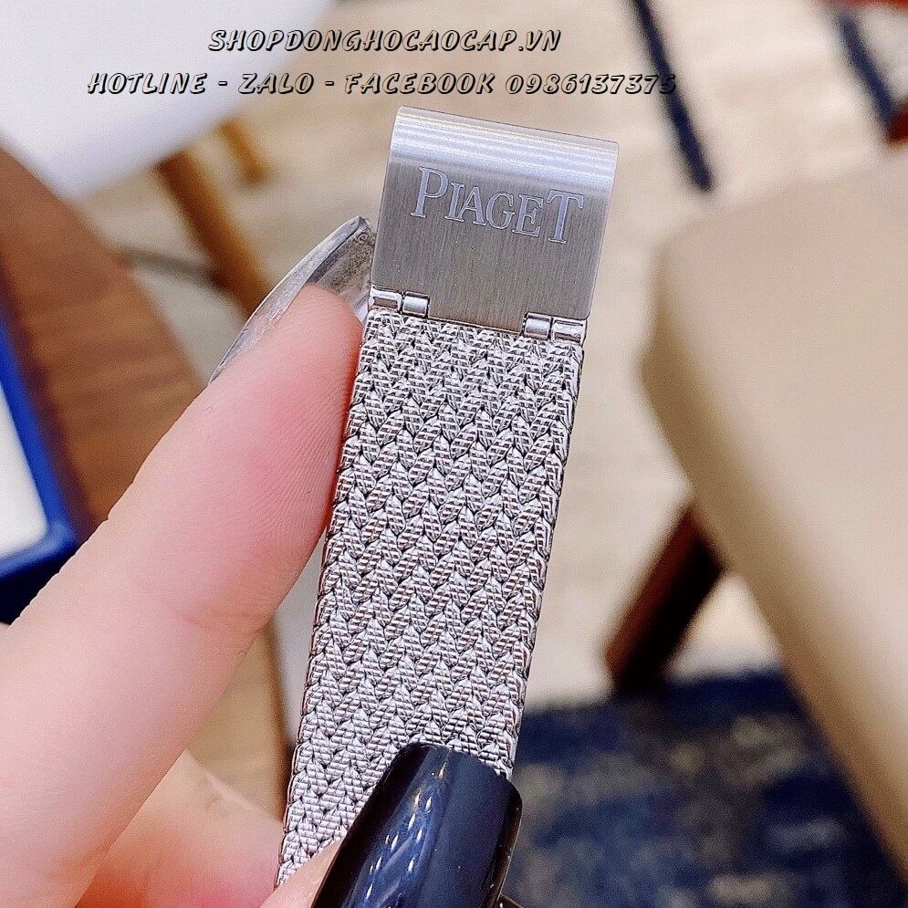 Đồng Hồ Piaget Nữ Mặt Vuông Đính Đá 35mm Xà Cừ Xanh