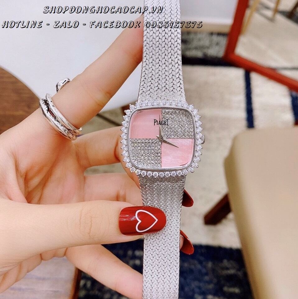 Đồng Hồ Piaget Nữ Dây Mesh Bạc Mặt Đính Đá 35mm