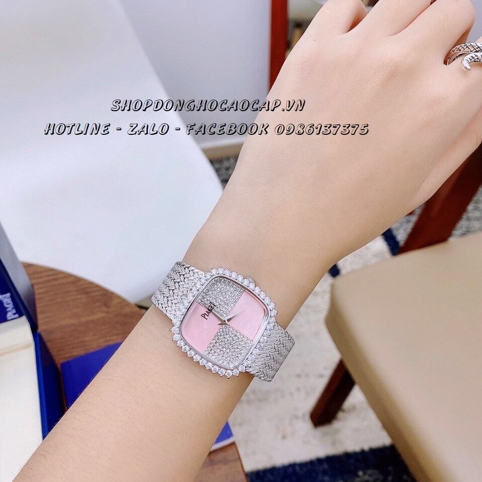 Đồng Hồ Piaget Nữ Dây Mesh Bạc Mặt Đính Đá 35mm