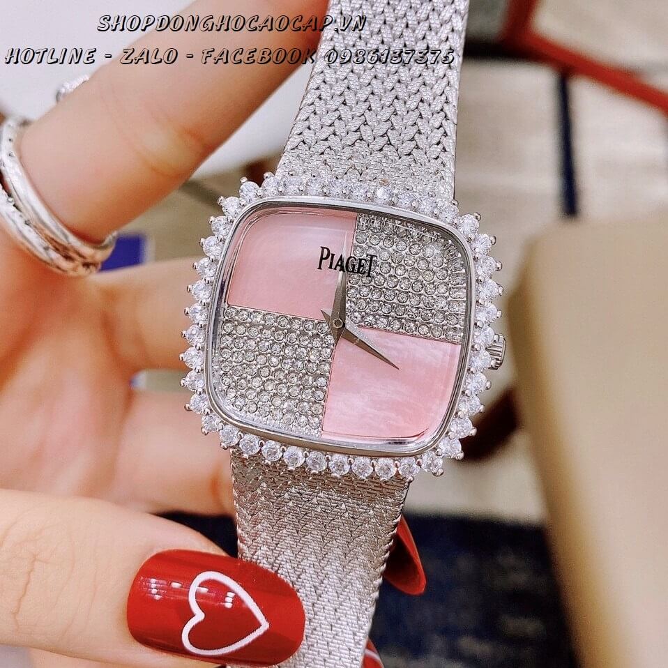 Đồng Hồ Piaget Nữ Dây Mesh Bạc Mặt Đính Đá 35mm