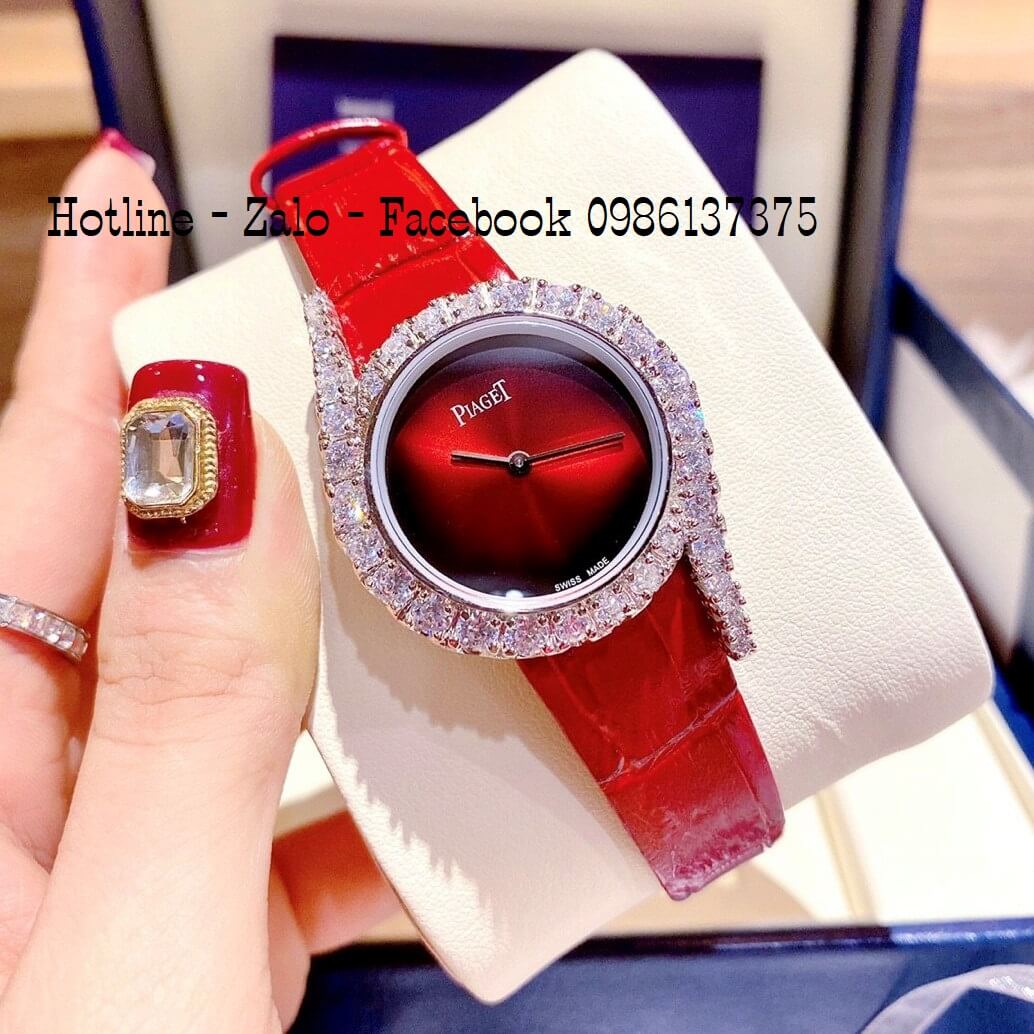Đồng Hồ Piaget Nữ Dây Da Đỏ Mặt Ombre Đỏ Đính Đá Size 32mm