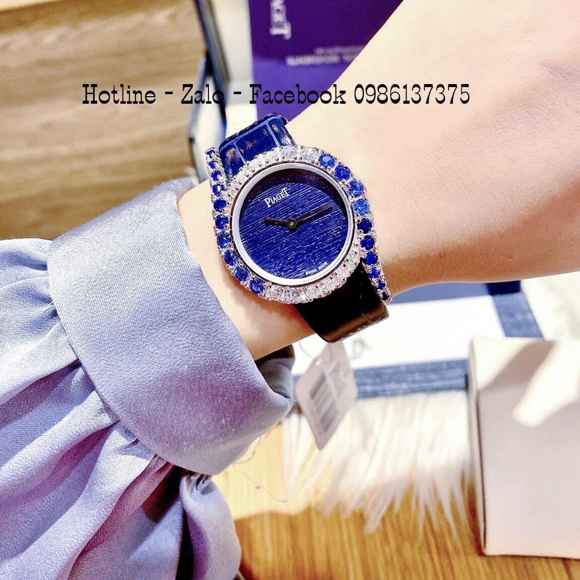 Đồng Hồ Piaget Nữ Dây Da Xanh Dương Mặt Đính Đá 32mm