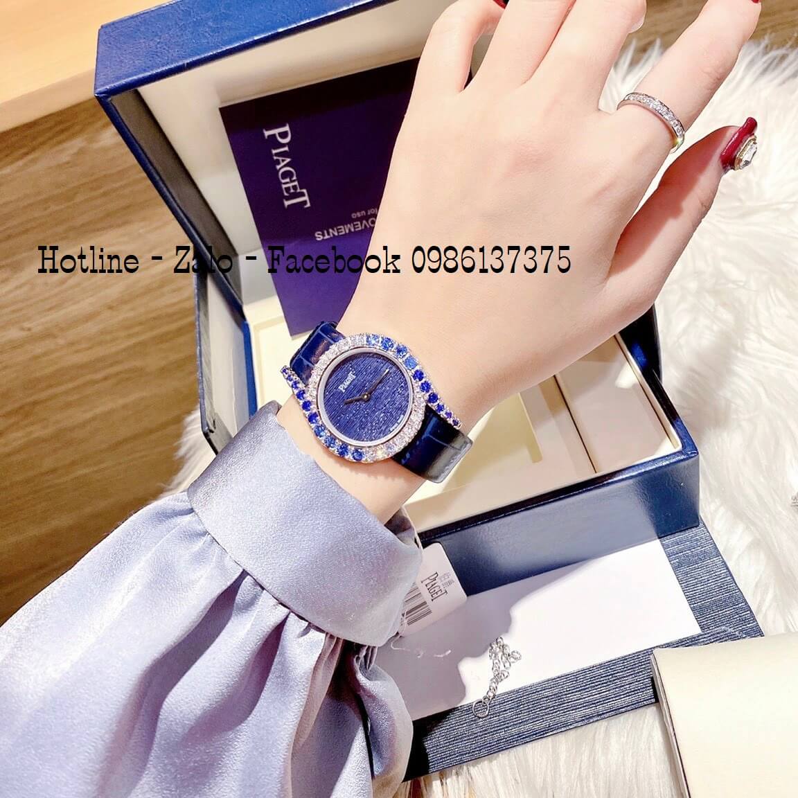 Đồng Hồ Piaget Nữ Dây Da Xanh Dương Mặt Đính Đá 32mm