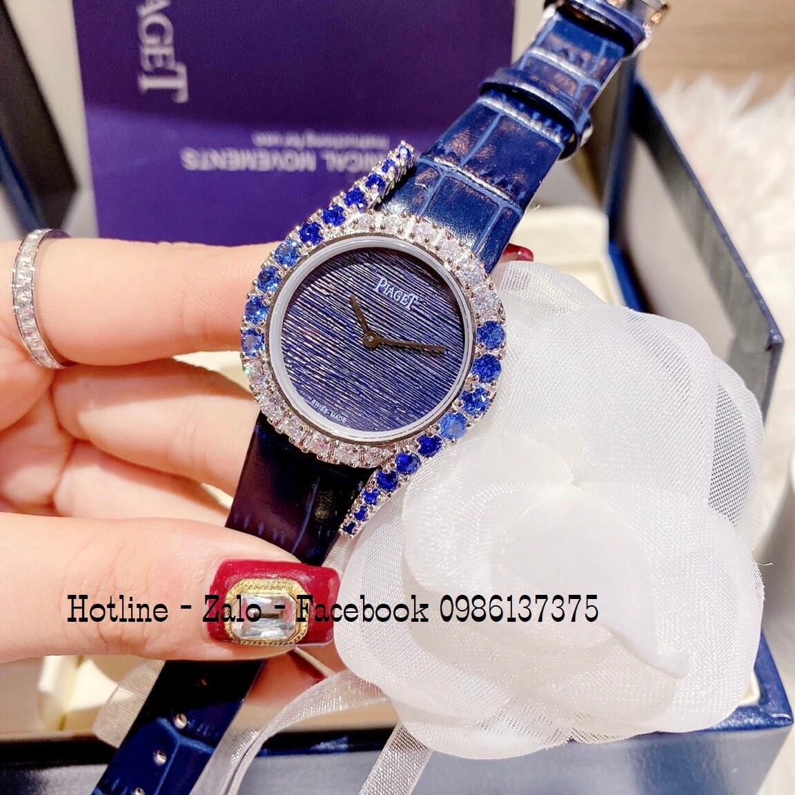 Đồng Hồ Piaget Nữ Dây Da Xanh Dương Mặt Đính Đá 32mm