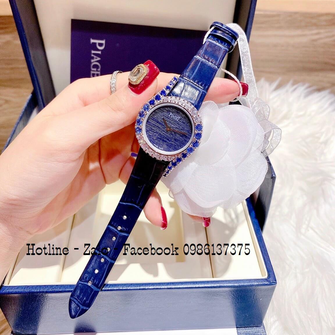 Đồng Hồ Piaget Nữ Dây Da Xanh Dương Mặt Đính Đá 32mm