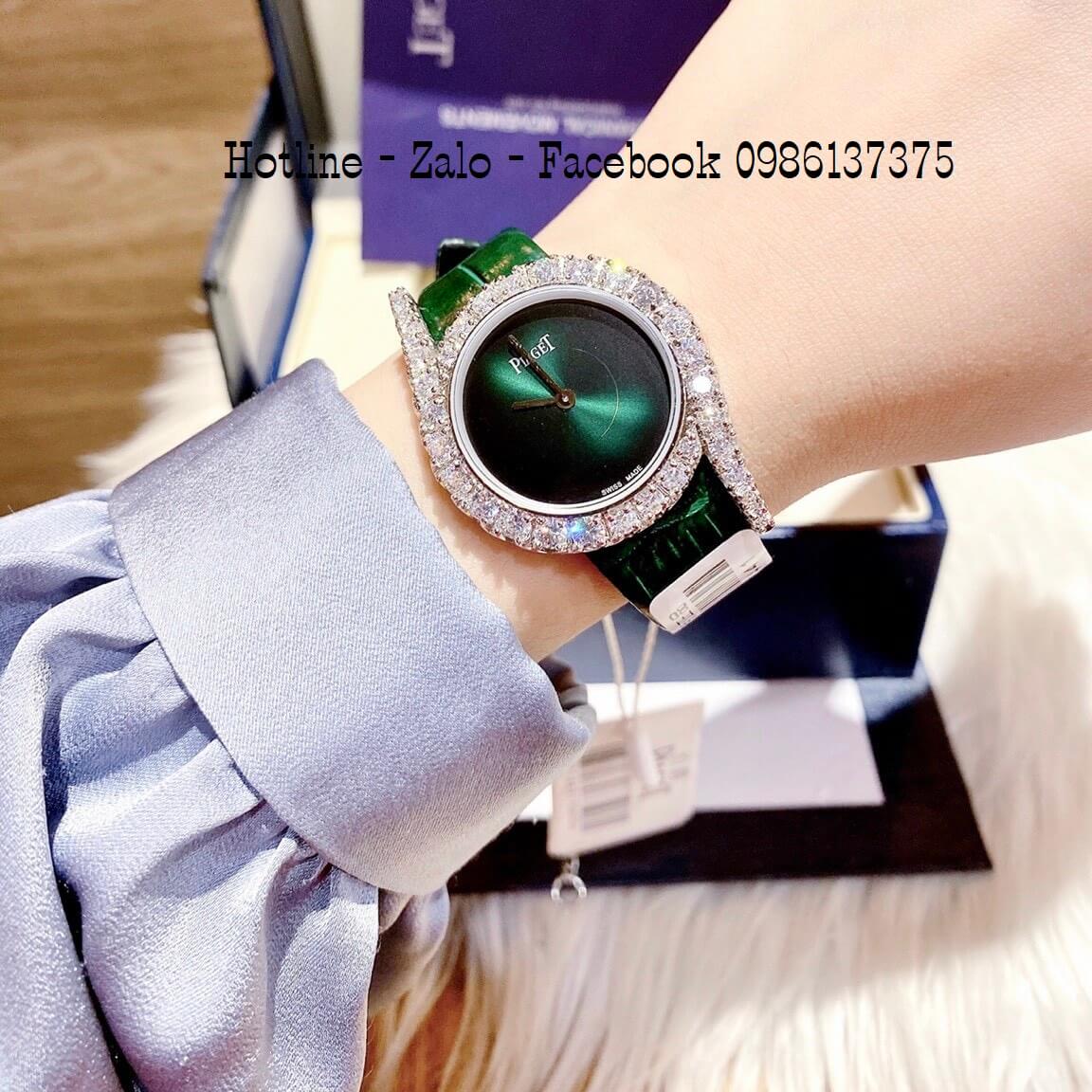 Đồng Hồ Piaget Nữ Dây Da Xanh Lá Mặt Đính Đá 32mm