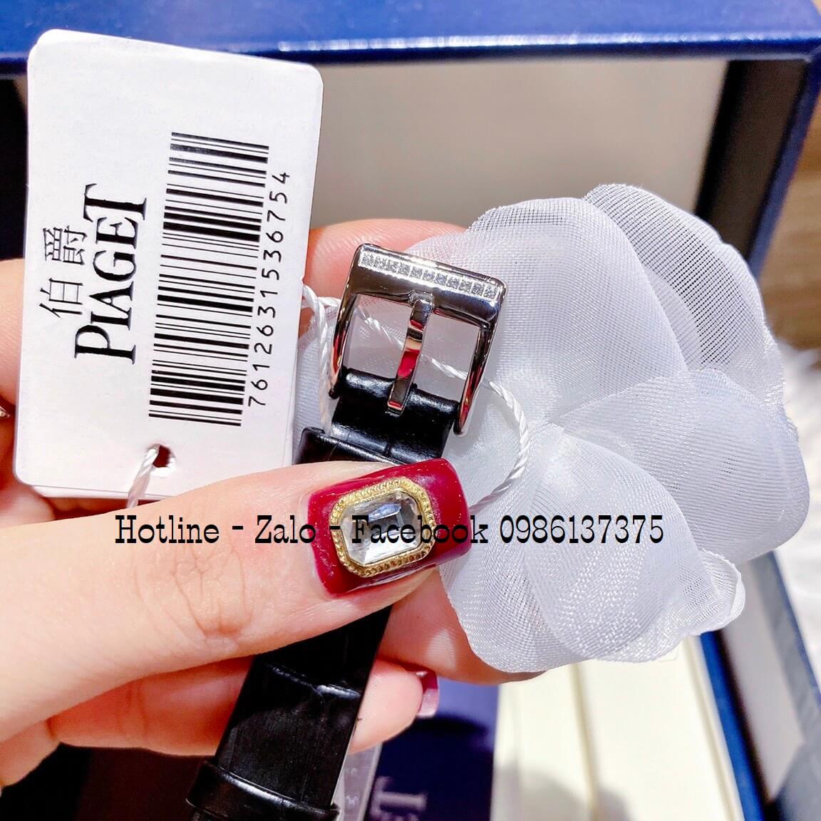 Đồng Hồ Piaget Nữ Dây Da Đen Mặt Trắng Đính Đá Size 32mm