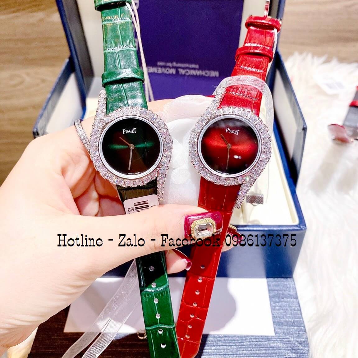 Đồng Hồ Piaget Nữ Dây Da Xanh Lá Mặt Đính Đá 32mm