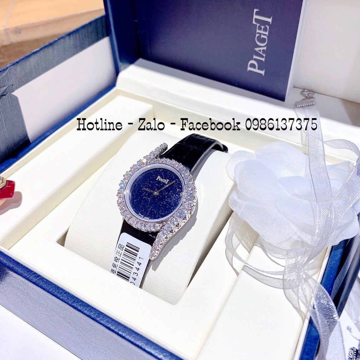 Đồng Hồ Piaget Nữ Dây Da Xanh Dương Mặt Đính Đá 32mm