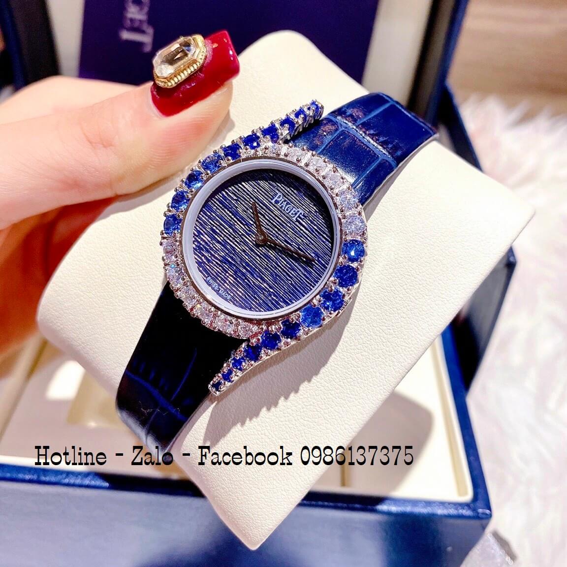 Đồng Hồ Piaget Nữ Dây Da Xanh Dương Mặt Đính Đá 32mm