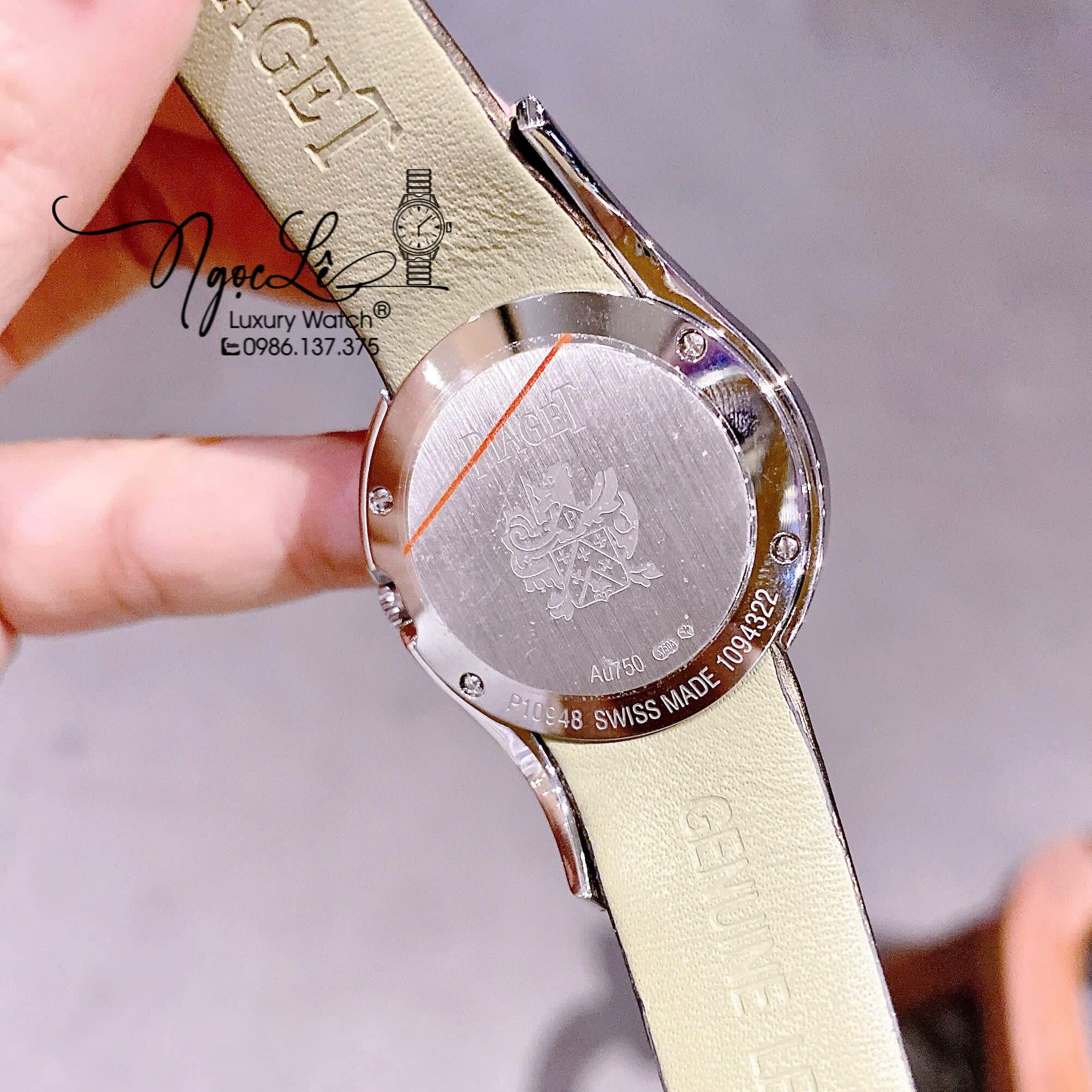 Đồng Hồ Piaget Nữ Dây Da Lụa Màu Nâu Mặt Số La Mã Đính Đá Size 32mm