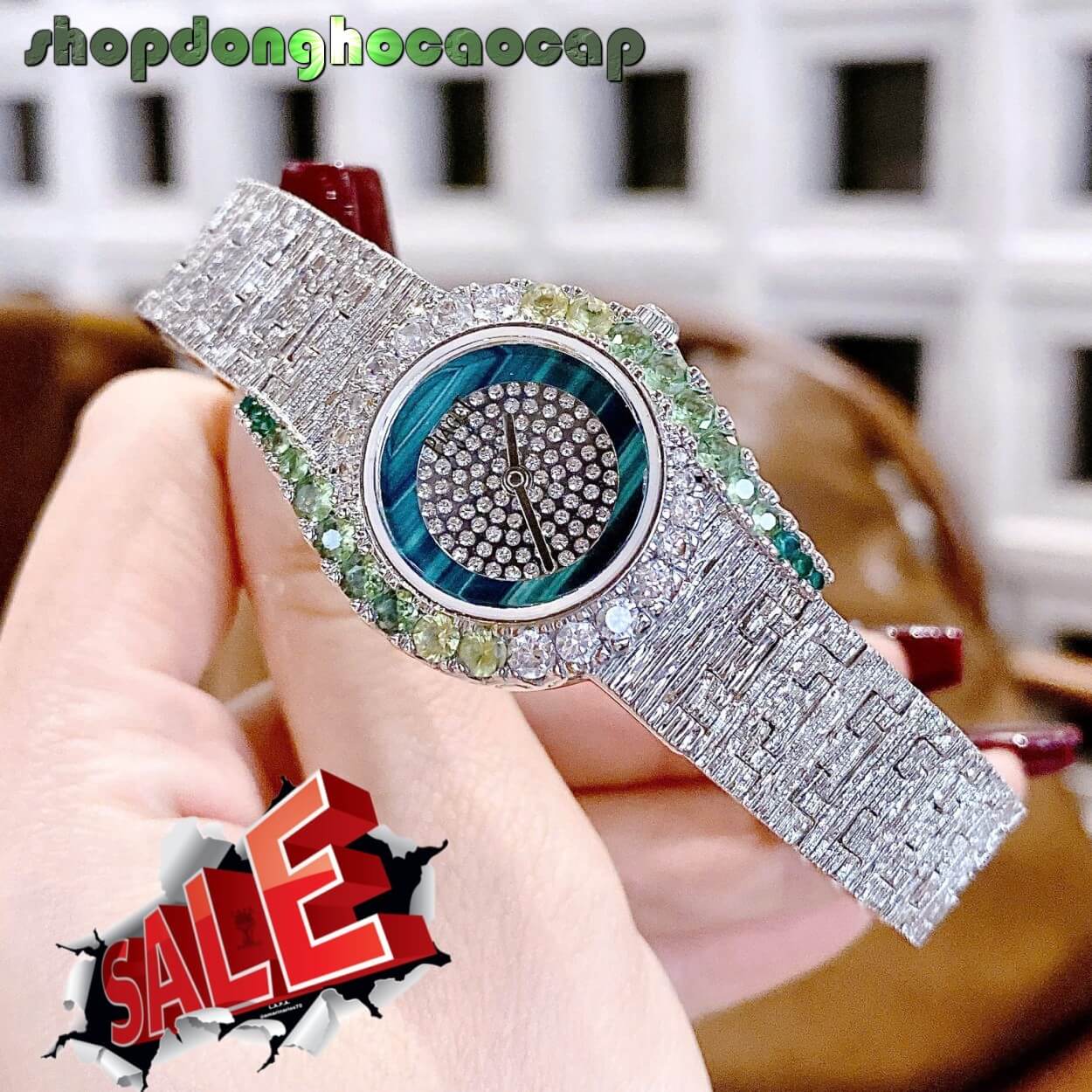 Đồng Hồ Piaget Nữ Dây Kim Loại Mesh Silver Viền Đá Xanh Ngọc Size 26mm - Máy Pin