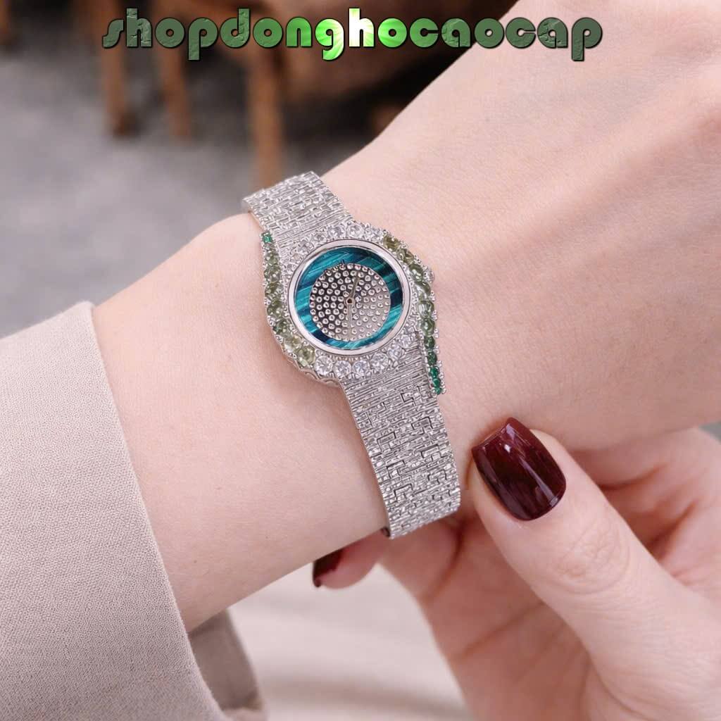 Đồng Hồ Piaget Nữ Dây Kim Loại Mesh Silver Viền Đá Xanh Ngọc Size 26mm - Máy Pin