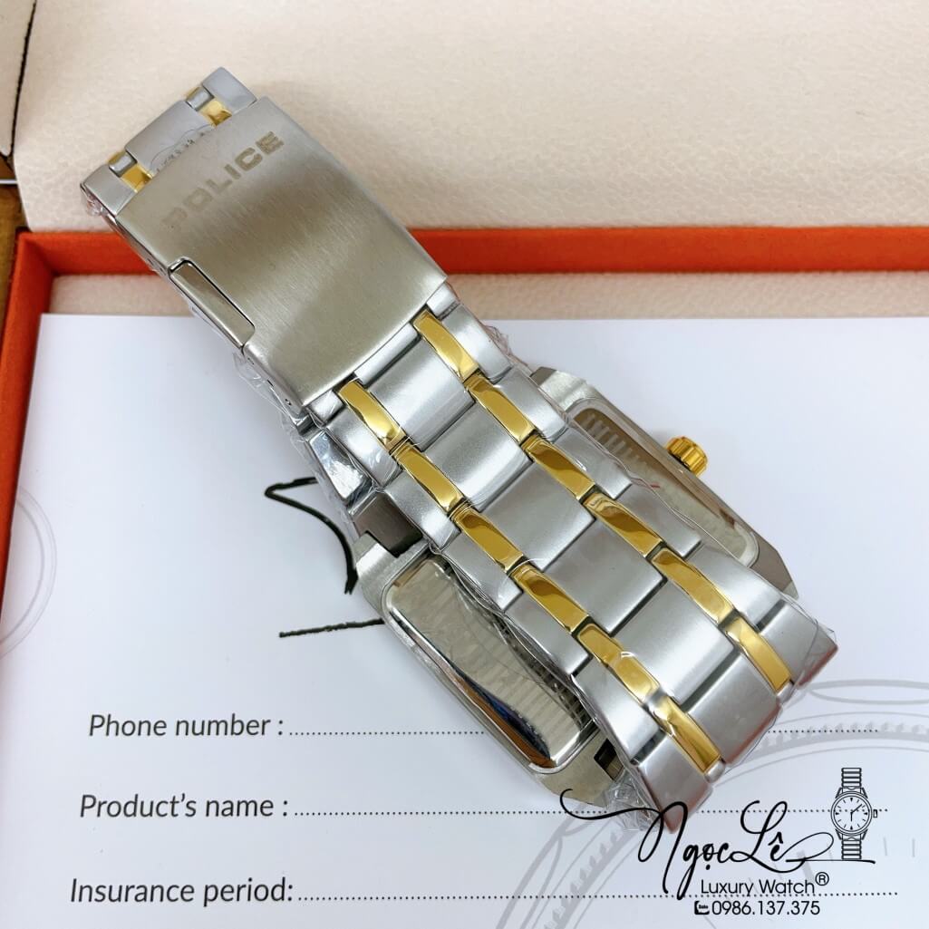 Đồng Hồ Police Nam Dây Kim Loại Demi Mặt Đen Vuông Size 42mm - Máy Quartz