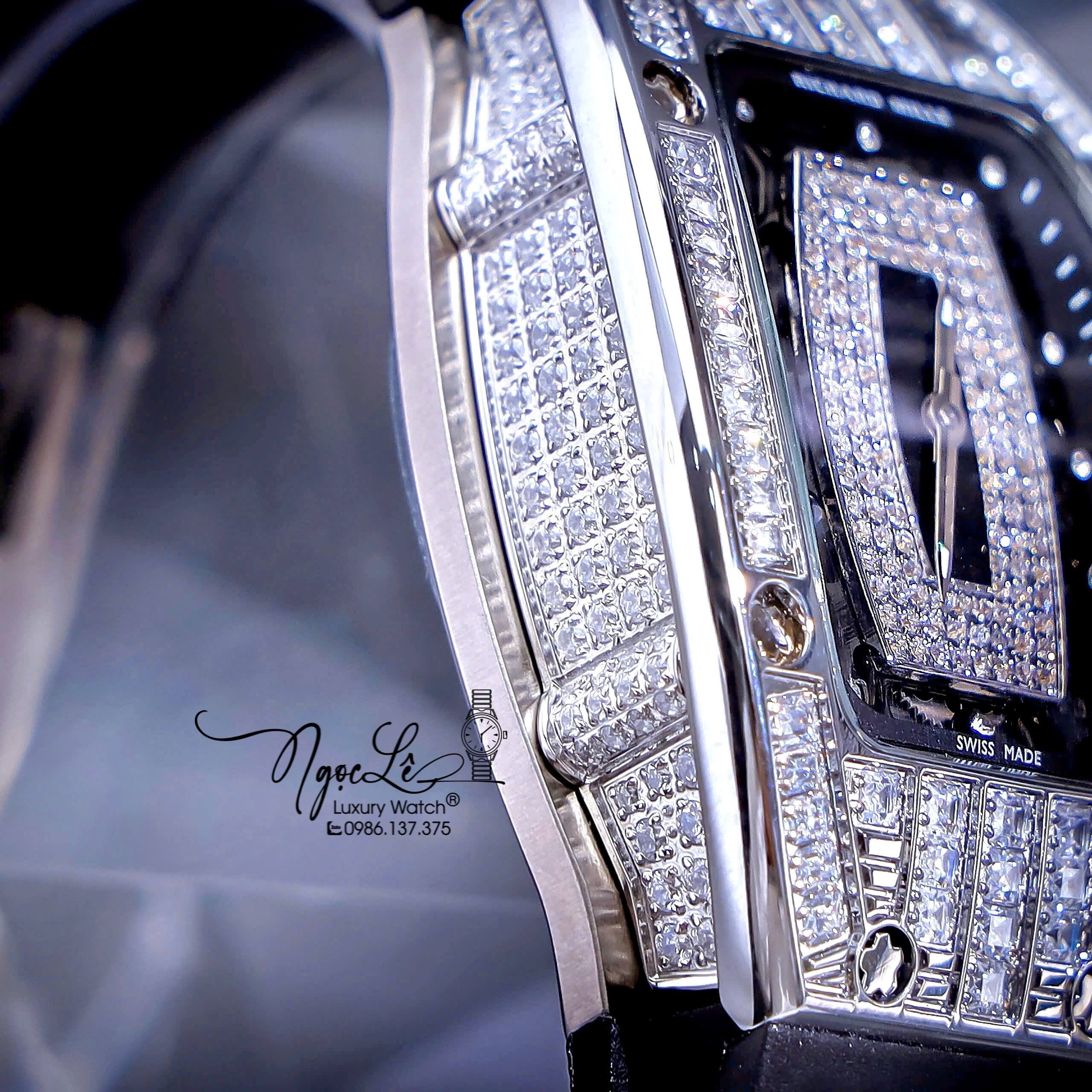 Đồng Hồ Nữ Richard Mille Dây Cao Su Đen Siêu Cấp Đính Đá Máy Pin Thụy Sĩ