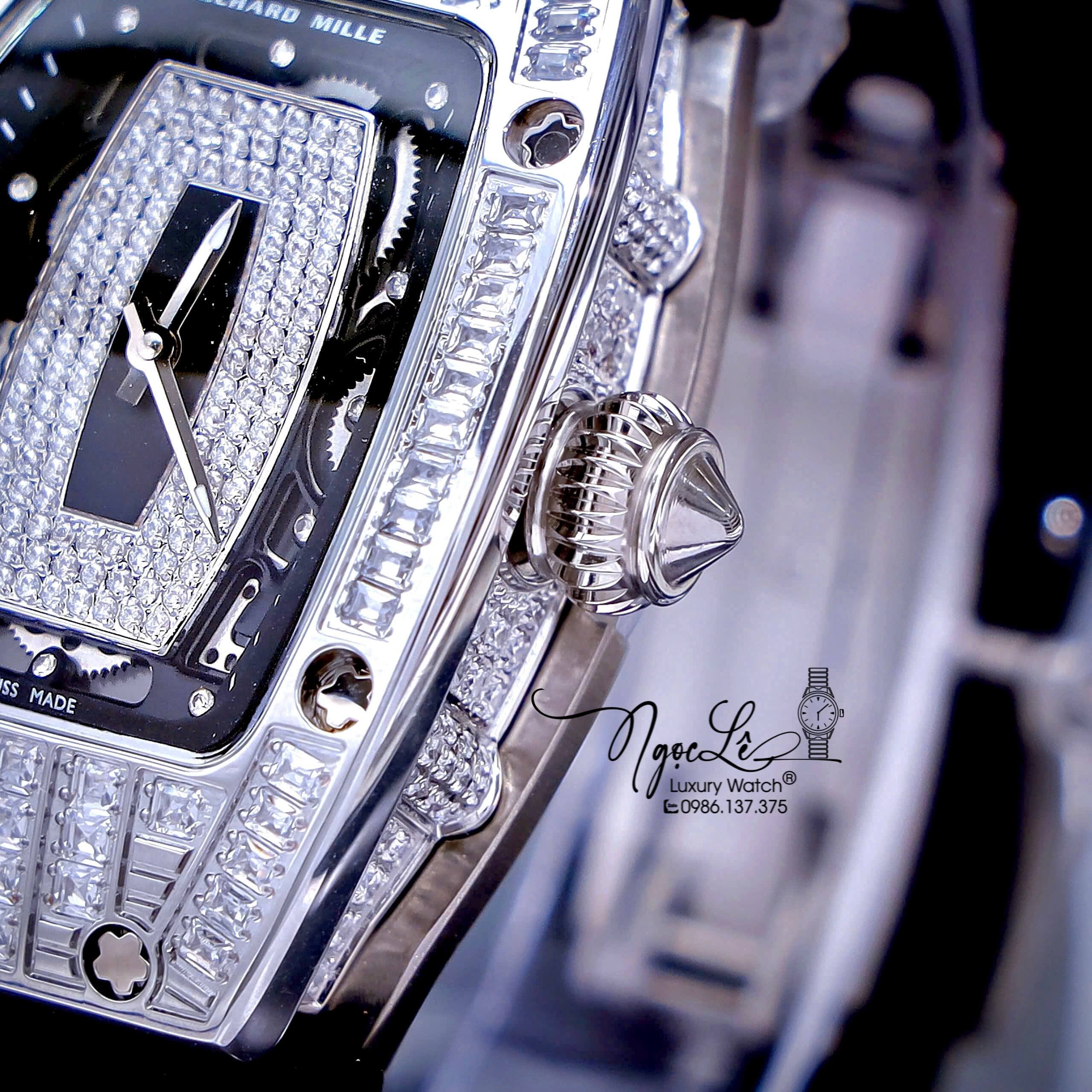 Đồng Hồ Nữ Richard Mille Dây Cao Su Đen Siêu Cấp Đính Đá Máy Pin Thụy Sĩ