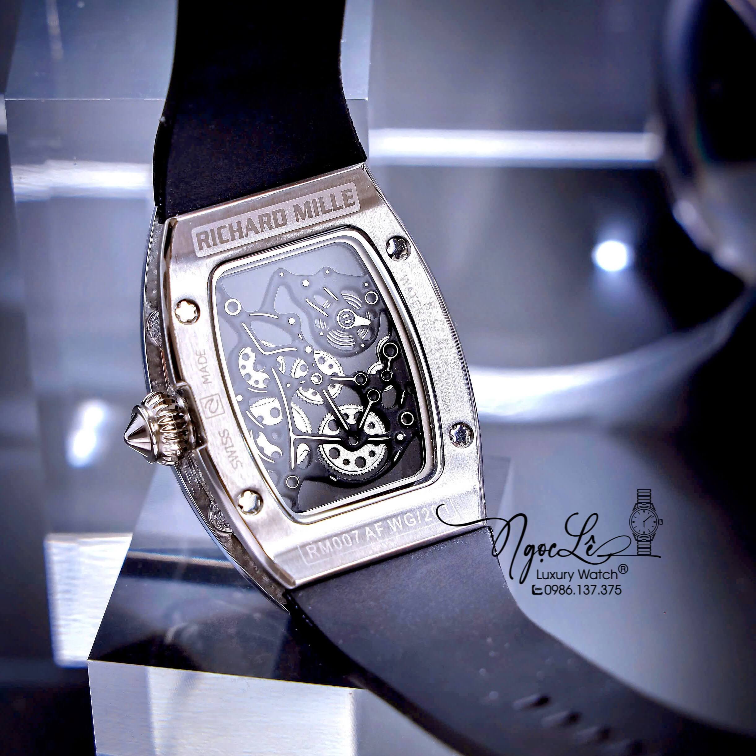 Đồng Hồ Nữ Richard Mille Dây Cao Su Đen Siêu Cấp Đính Đá Máy Pin Thụy Sĩ