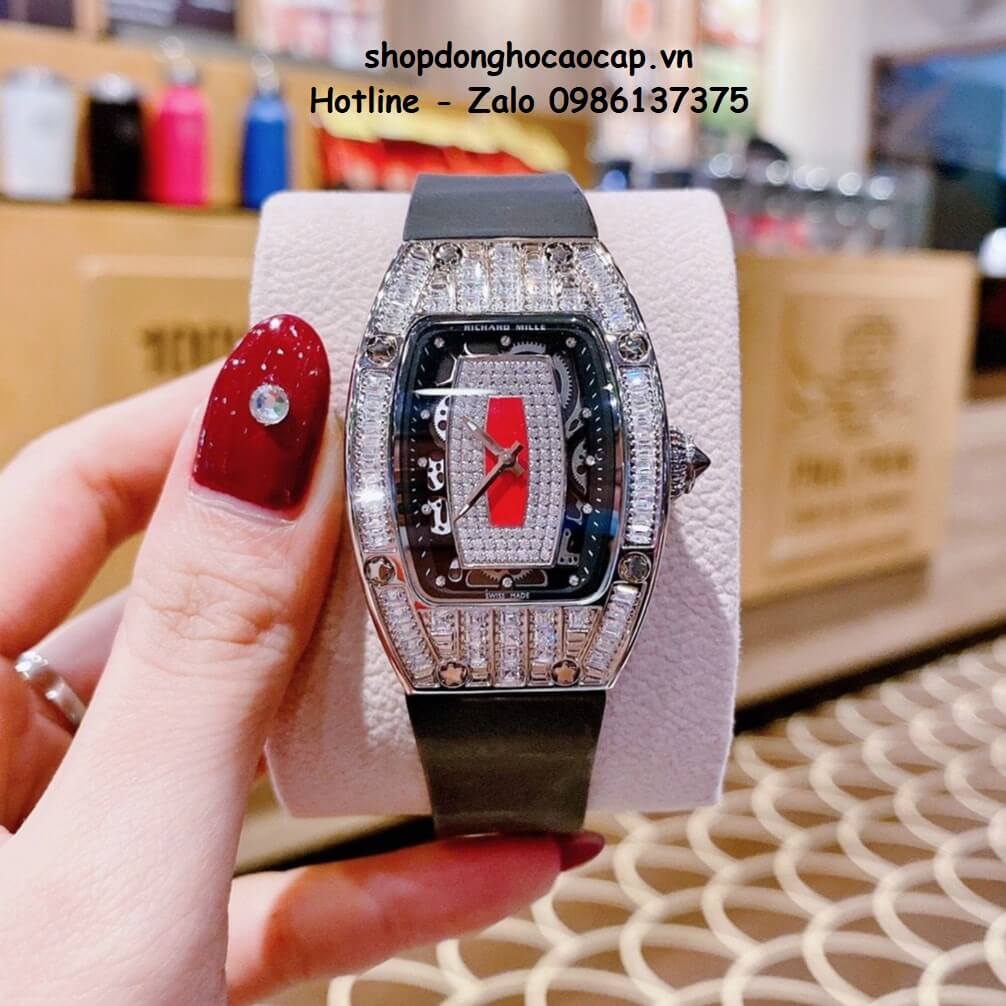 Đồng Hồ Richard Mille Nữ Siêu Cấp Máy Pin Silicon Đen Silver