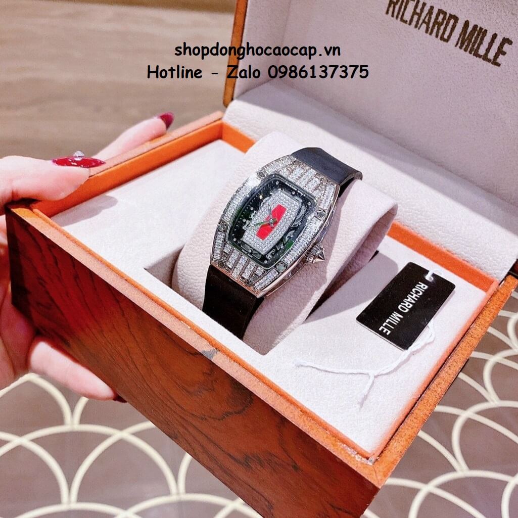 Đồng Hồ Richard Mille Nữ Siêu Cấp Máy Pin Silicon Đen Silver