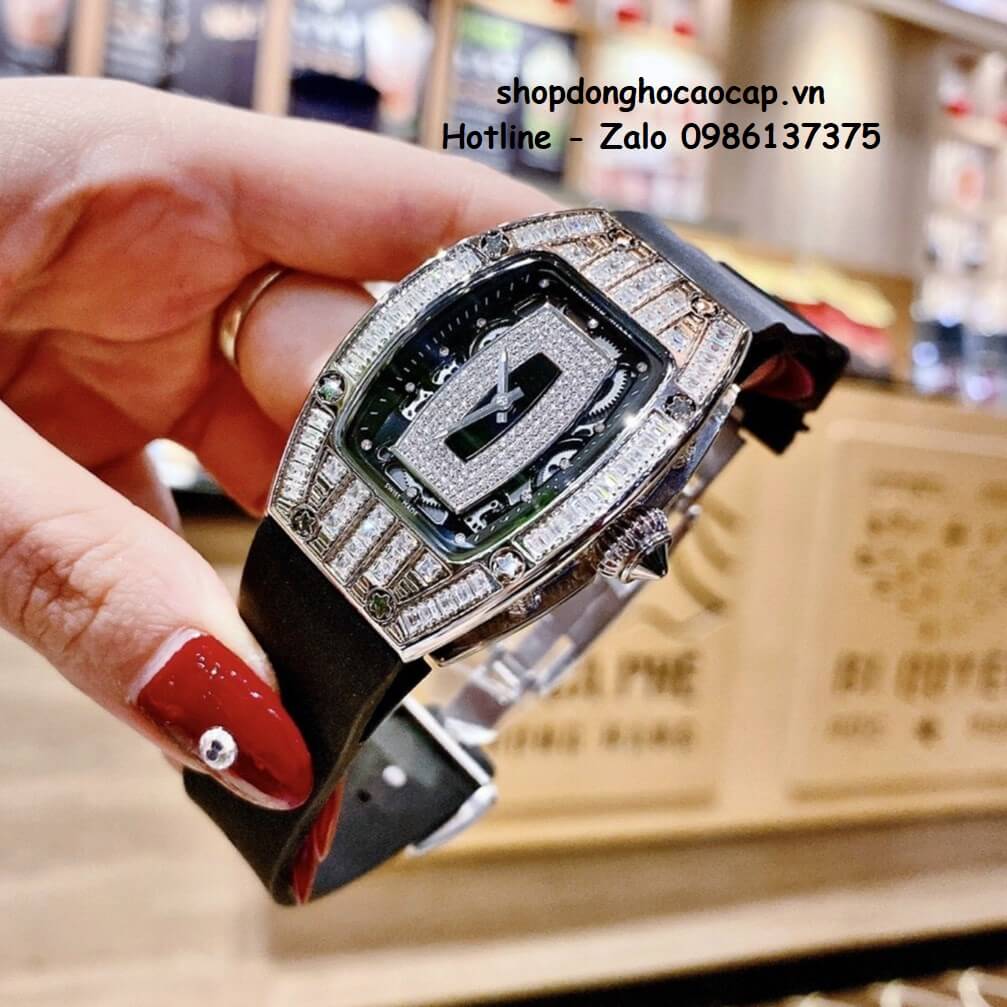 Đồng Hồ Richard Mille Nữ Siêu Cấp Máy Pin Silicon Đen Silver