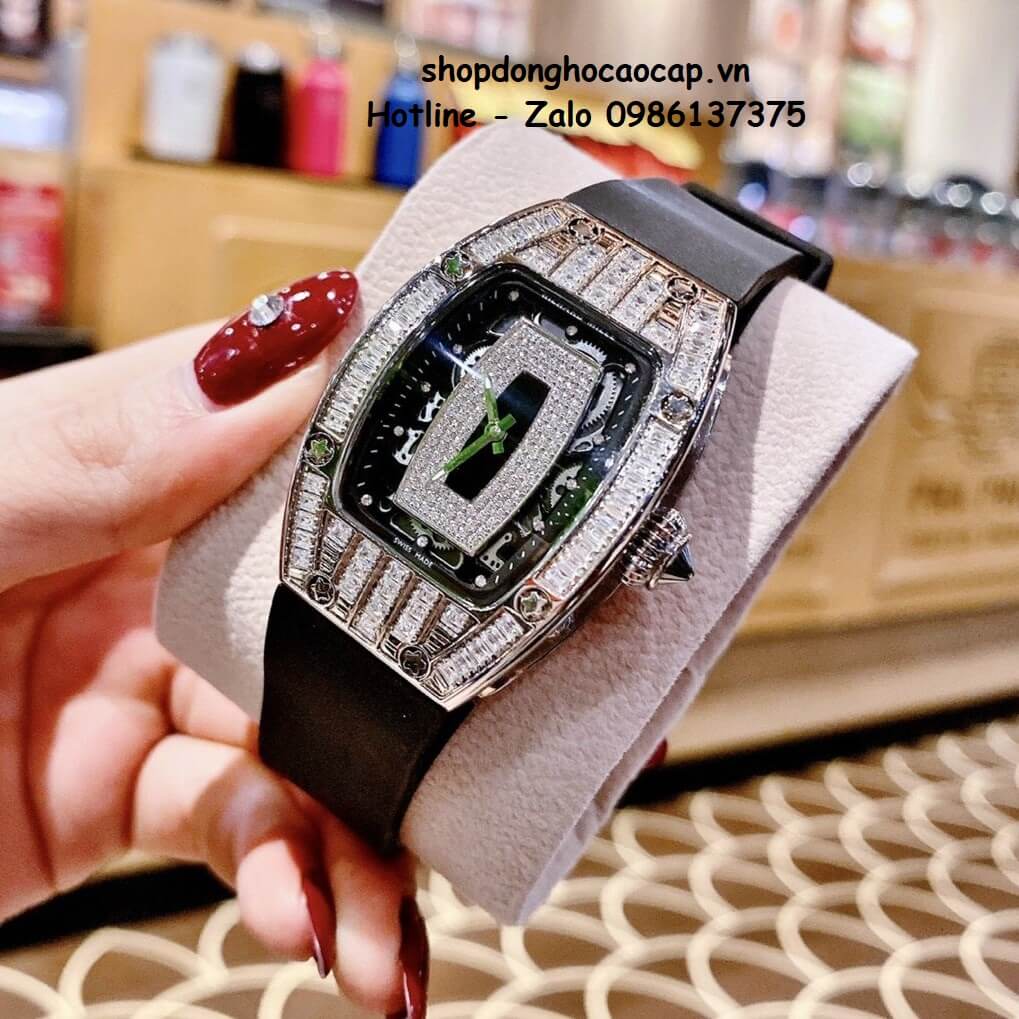 Đồng Hồ Richard Mille Nữ Siêu Cấp Máy Pin Silicon Đen Silver