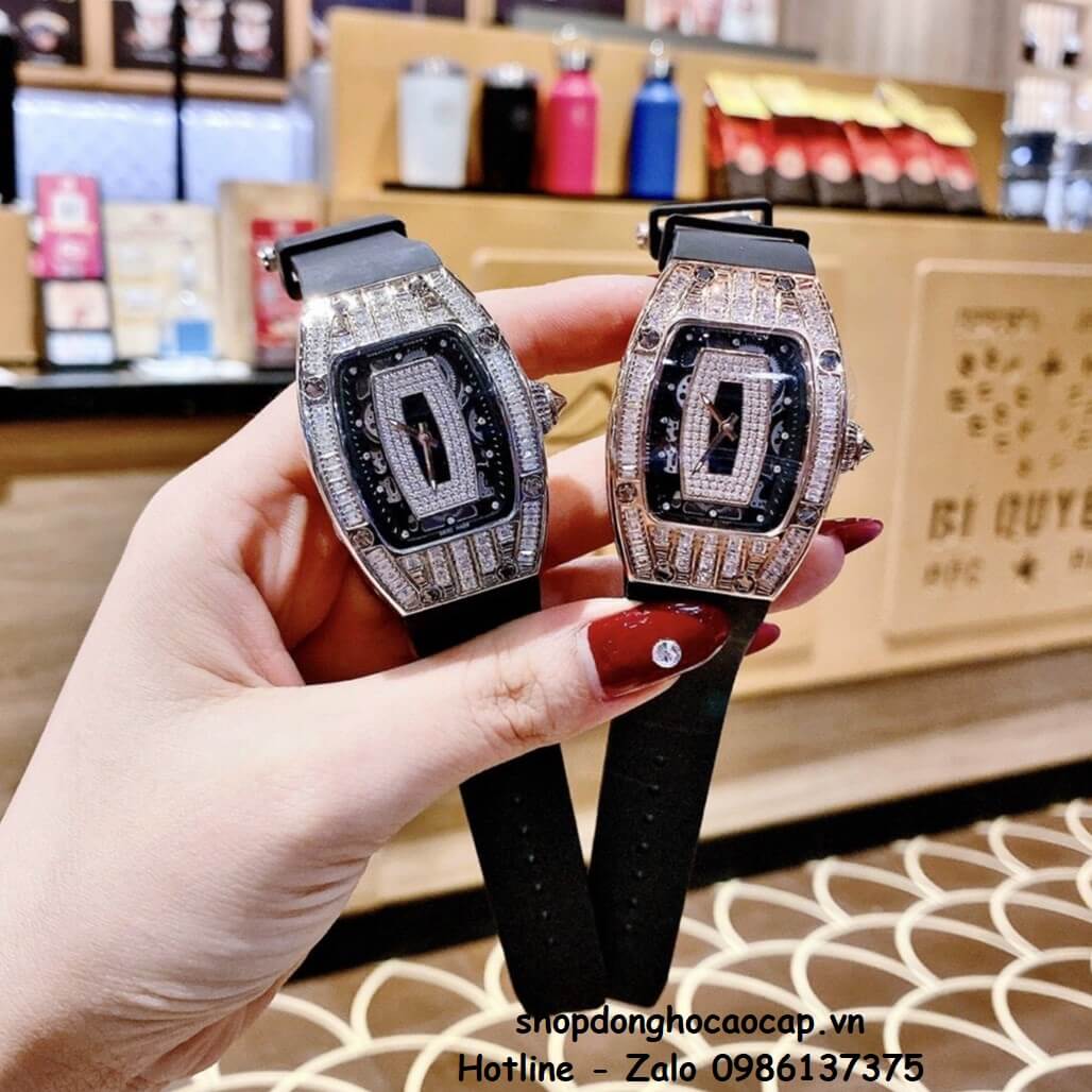 Đồng Hồ Richard Mille Nữ Siêu Cấp Máy Pin Silicon Đen Silver