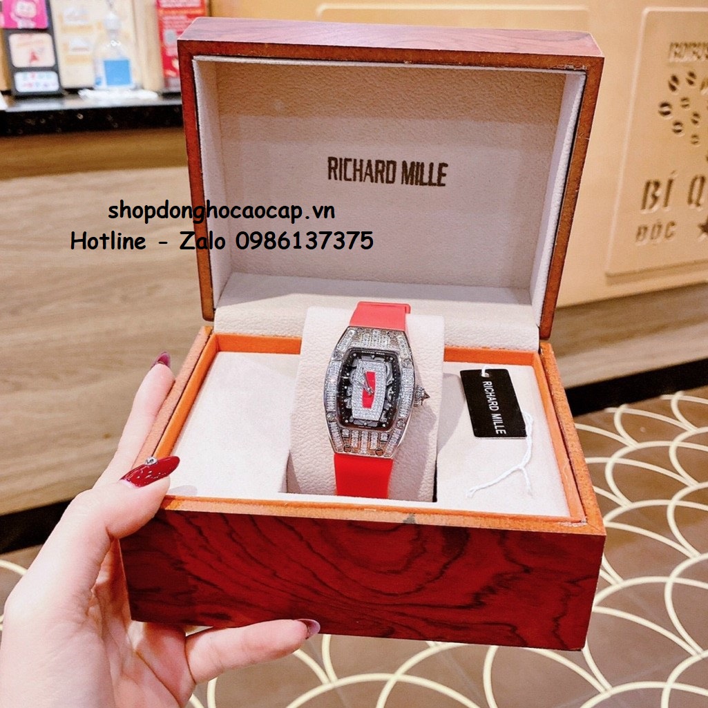 Đồng Hồ Richard Mille Nữ Siêu Cấp Máy Pin Silicon Đỏ Silver