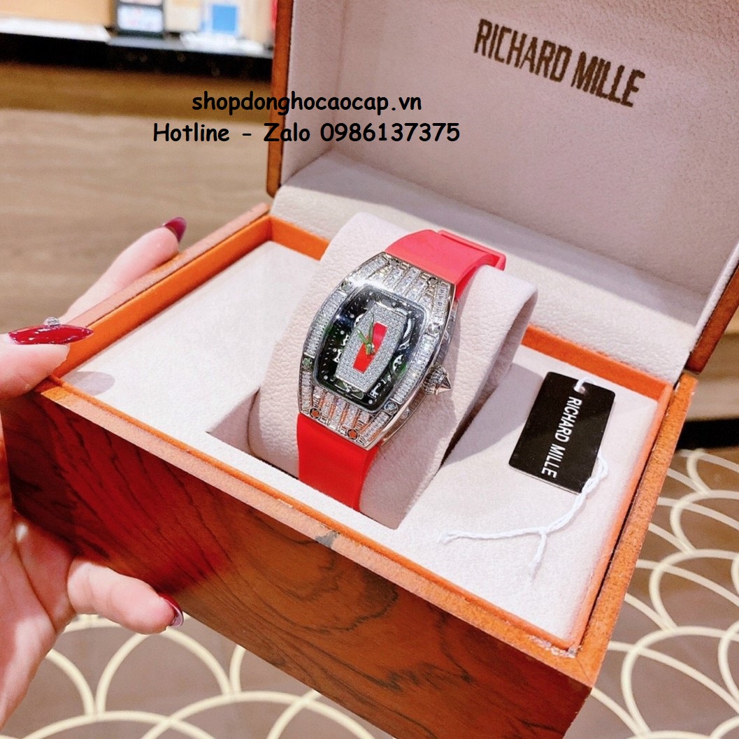 Đồng Hồ Richard Mille Nữ Siêu Cấp Máy Pin Silicon Đỏ Silver