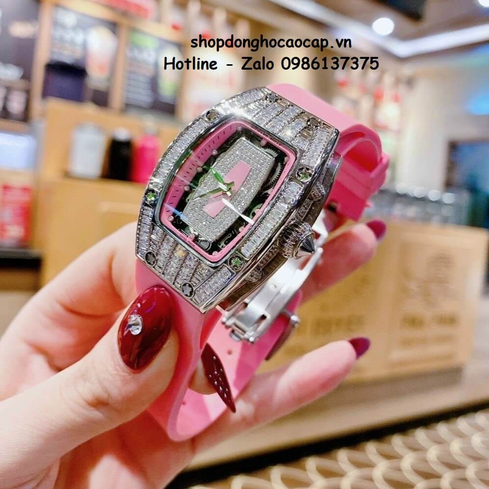 Đồng Hồ Richard Mille Nữ Siêu Cấp Máy Pin Silicon Hồng Silver