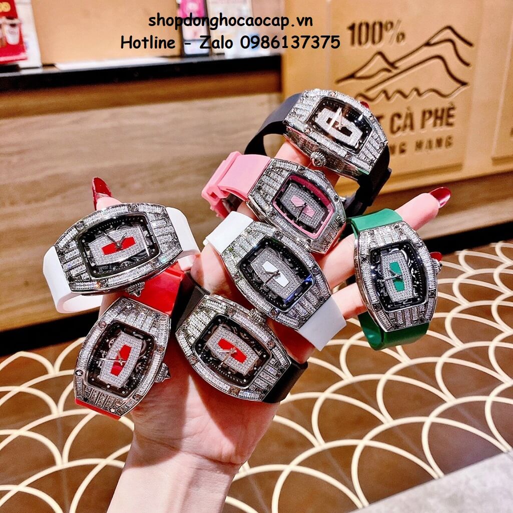 Đồng Hồ Richard Mille Nữ Siêu Cấp Máy Pin Silicon Hồng Silver