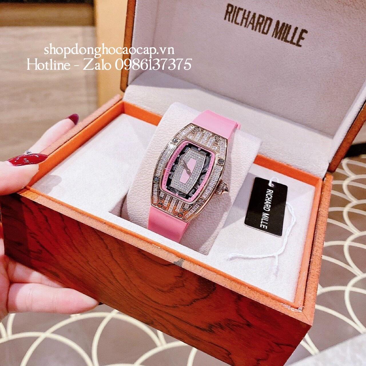 Đồng Hồ Richard Mille Nữ Siêu Cấp Máy Pin Silicon Hồng Rose