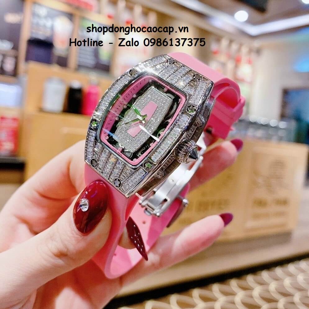 Đồng Hồ Richard Mille Nữ Siêu Cấp Máy Pin Silicon Hồng Silver