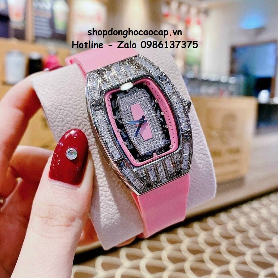 Đồng Hồ Richard Mille Nữ Siêu Cấp Máy Pin Silicon Hồng Silver