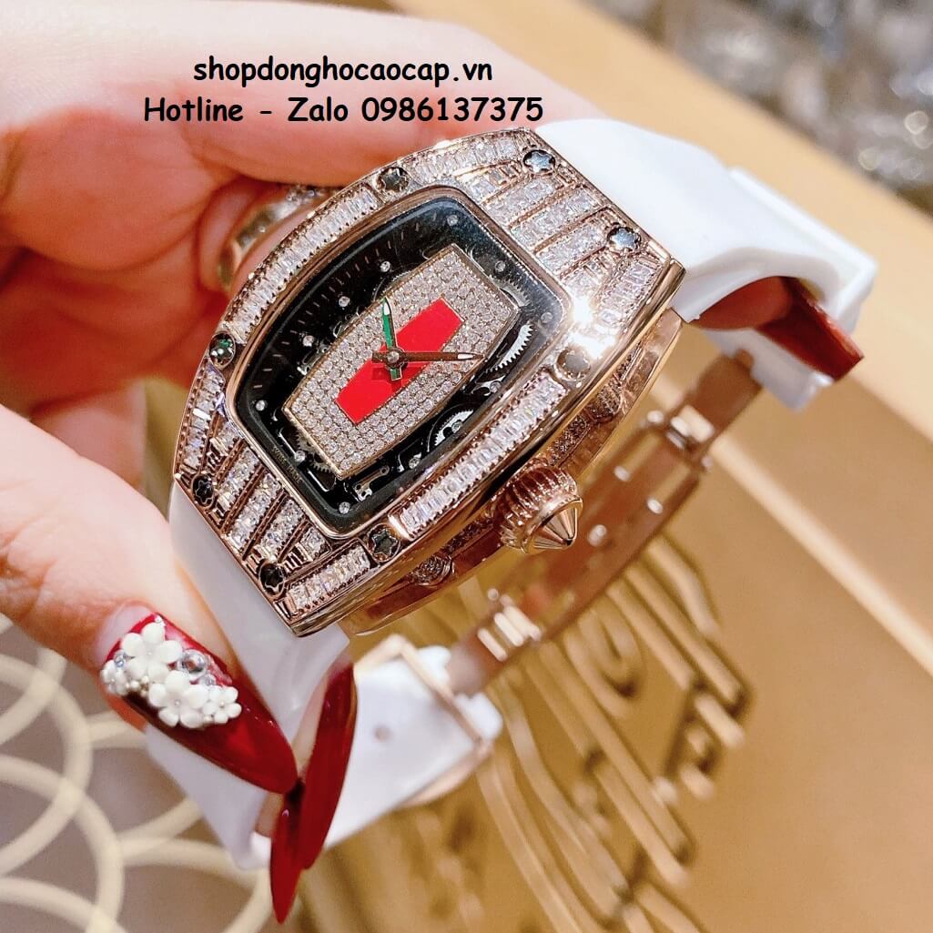 Đồng Hồ Richard Mille Nữ Siêu Cấp Máy Pin Silicon Trắng Rose