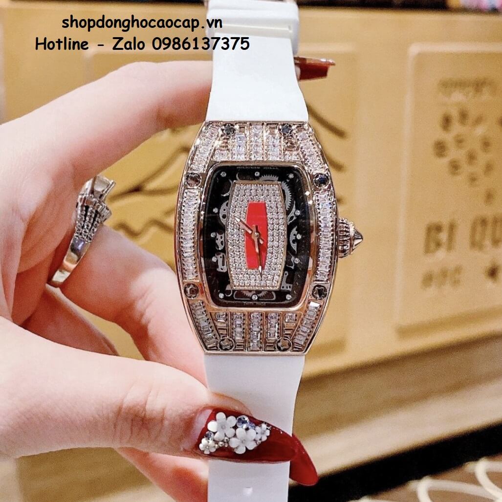 Đồng Hồ Richard Mille Nữ Siêu Cấp Máy Pin Silicon Trắng Rose