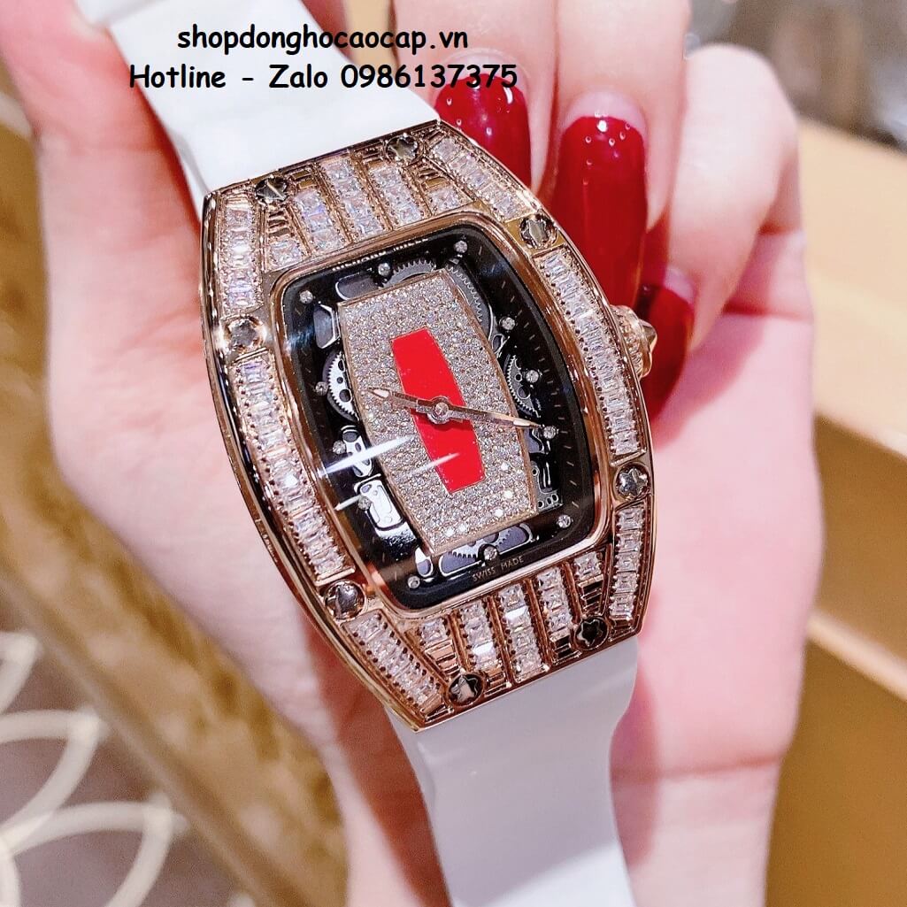 Đồng Hồ Richard Mille Nữ Siêu Cấp Máy Pin Silicon Trắng Rose