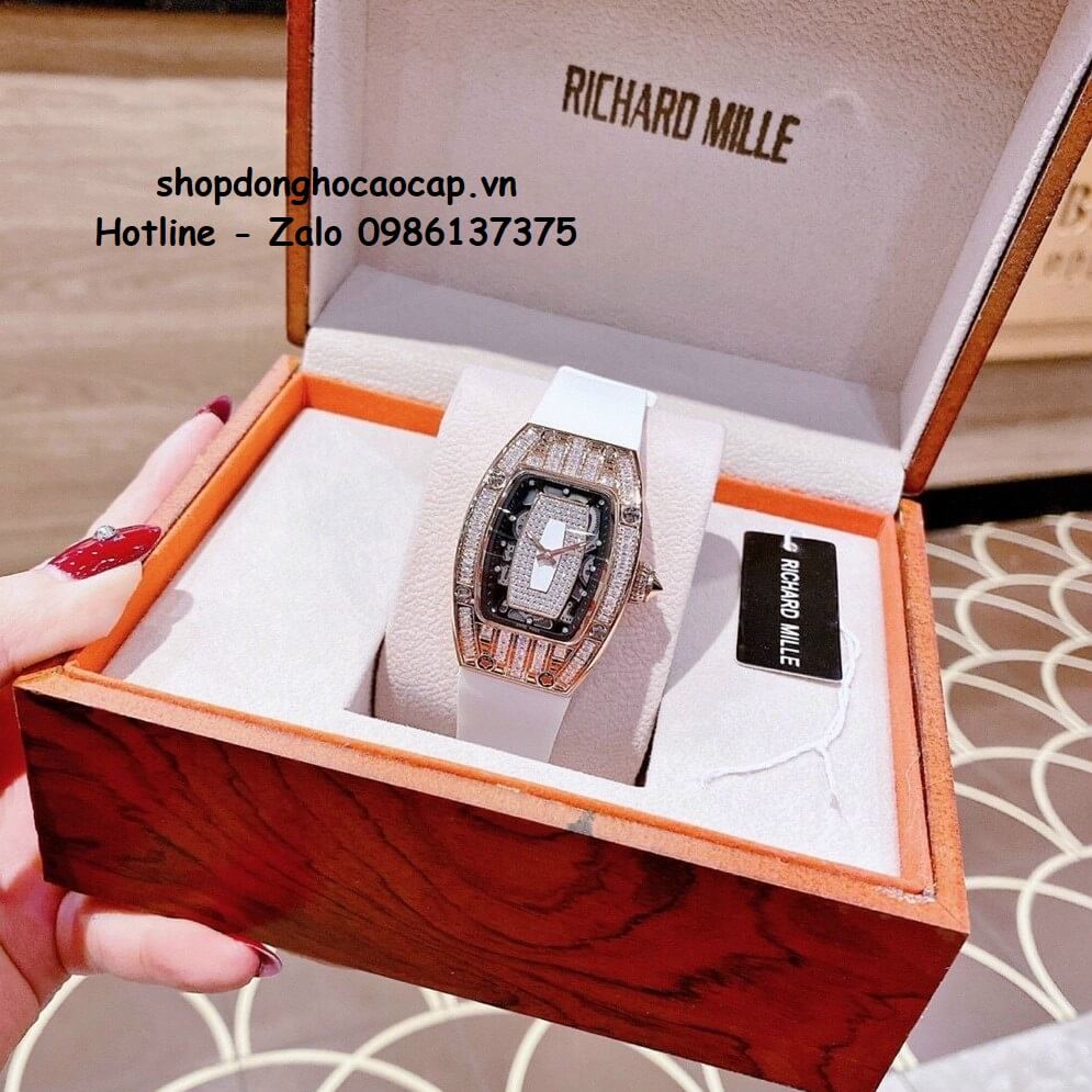 Đồng Hồ Richard Mille Nữ Siêu Cấp Máy Pin Silicon Trắng Rose Lõi Trắng