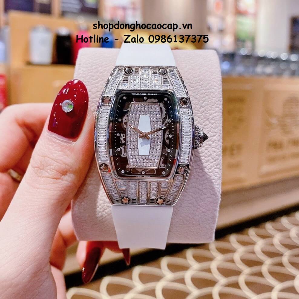 Đồng Hồ Richard Mille Nữ Siêu Cấp Máy Pin Silicon Trắng Silver Lõi Trắng