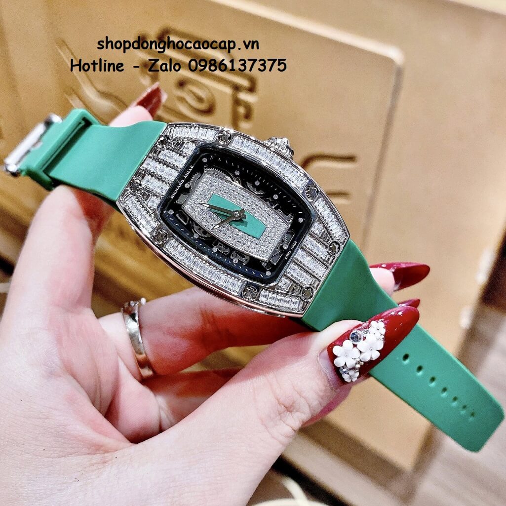 Đồng Hồ Richard Mille Nữ Siêu Cấp Máy Pin Silicon Xanh Lá Silver