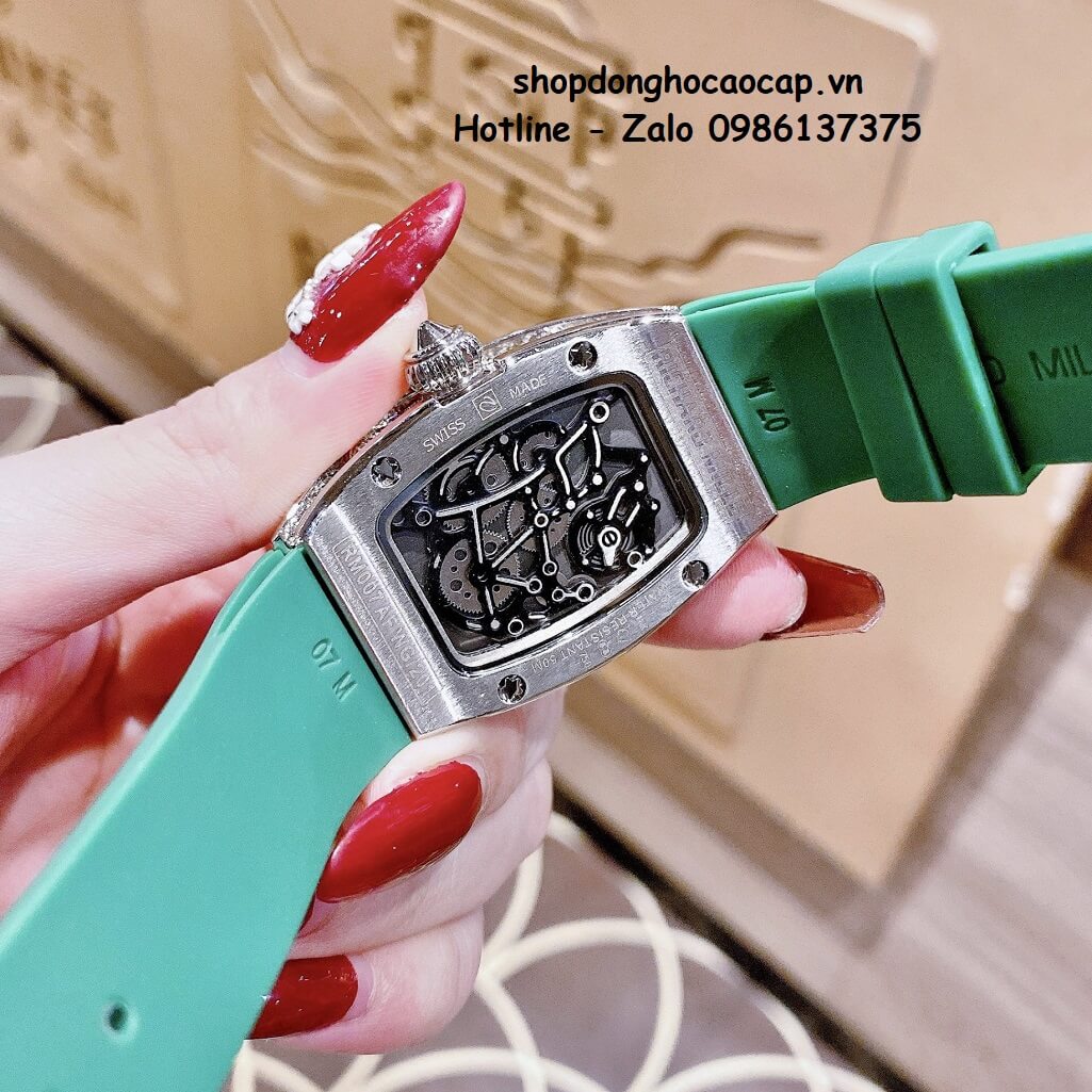 Đồng Hồ Richard Mille Nữ Siêu Cấp Máy Pin Silicon Xanh Lá Silver