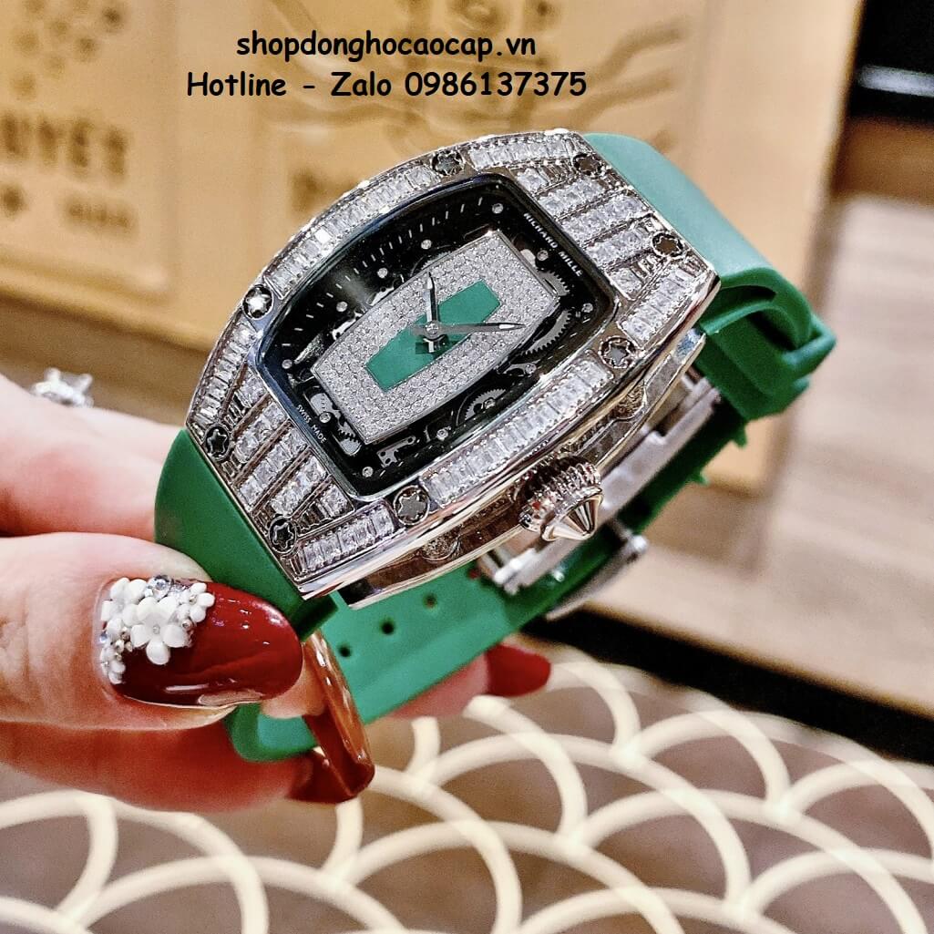 Đồng Hồ Richard Mille Nữ Siêu Cấp Máy Pin Silicon Xanh Lá Silver