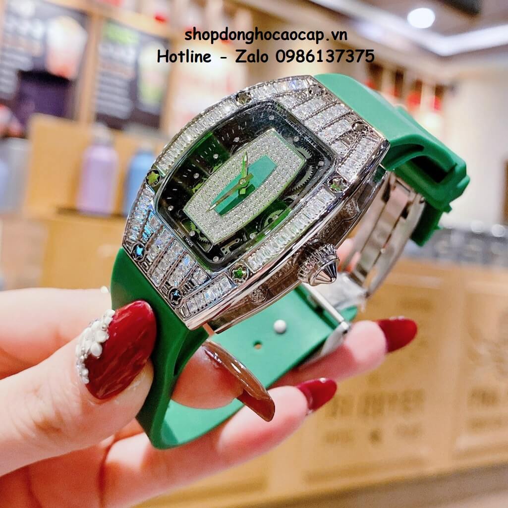 Đồng Hồ Richard Mille Nữ Siêu Cấp Máy Pin Silicon Xanh Lá Silver