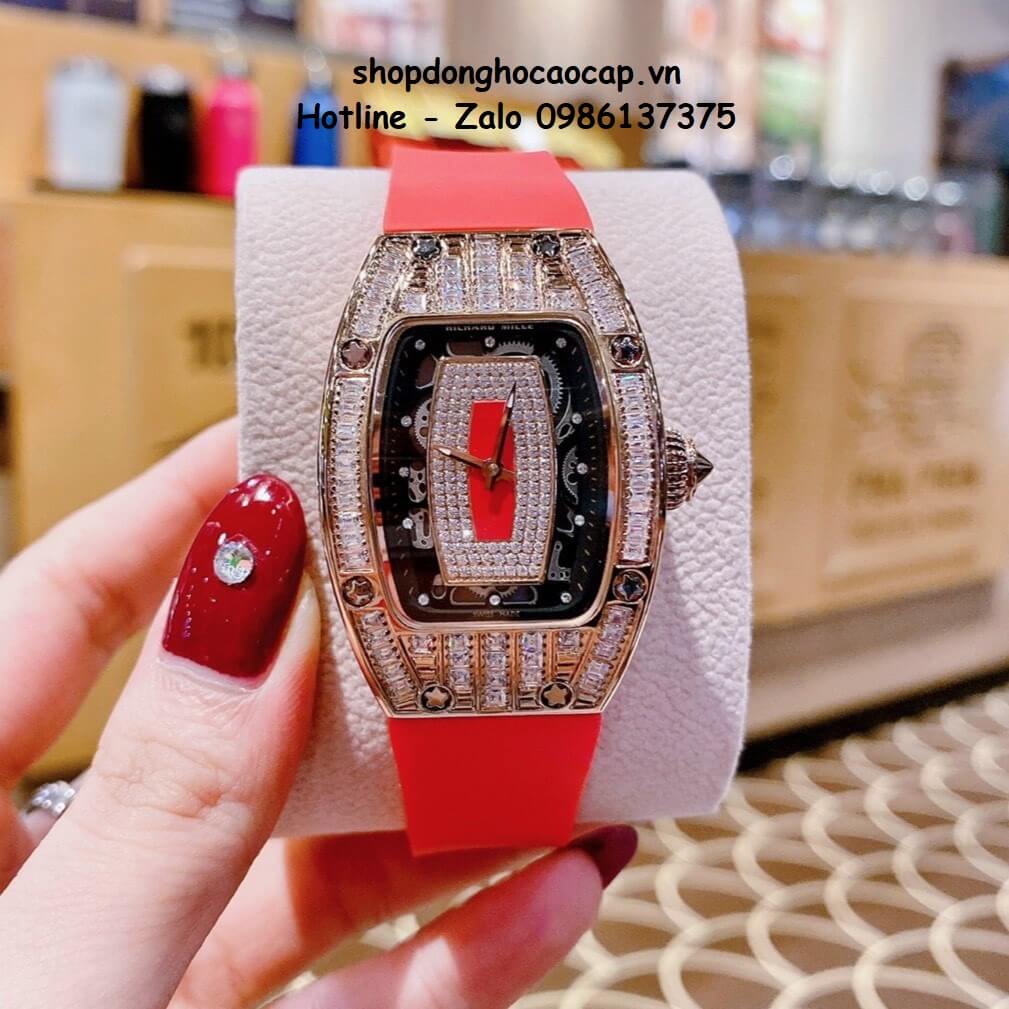 Đồng Hồ Richard Mille Nữ Siêu Cấp Máy Pin Silicon Đỏ Rose