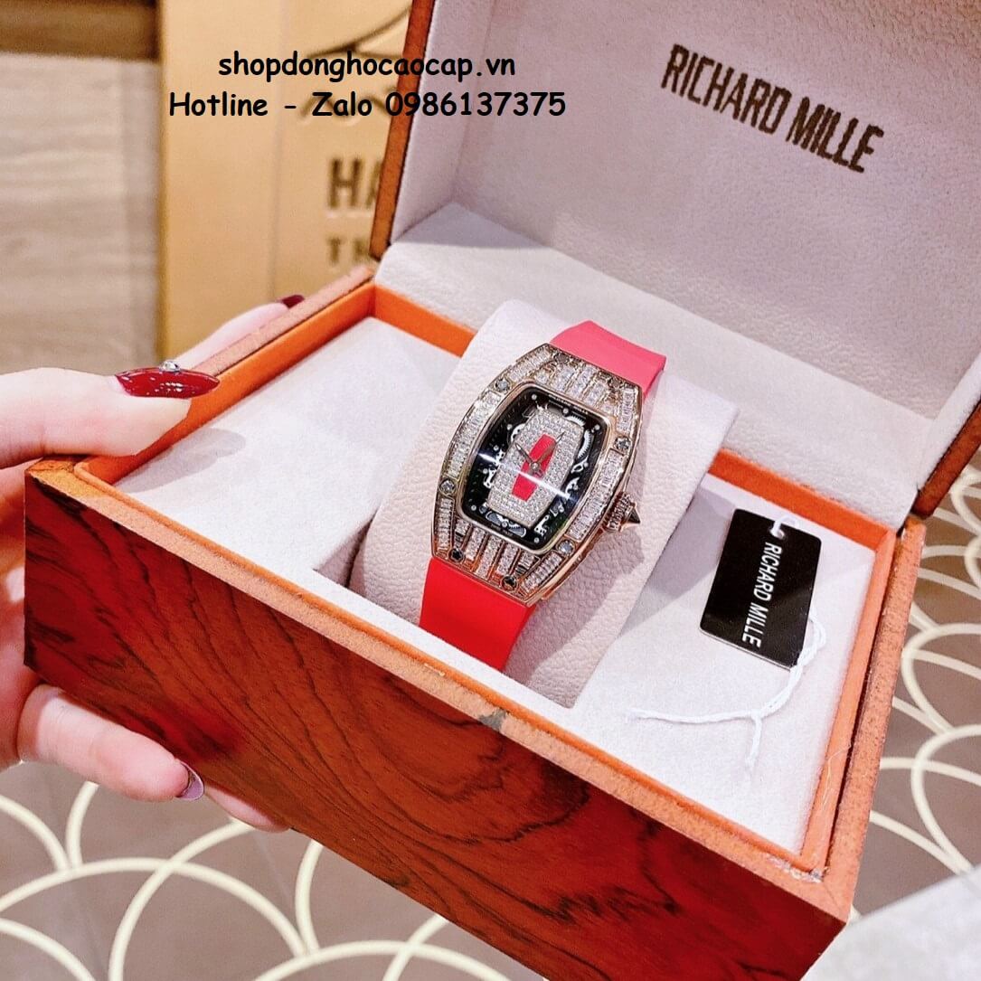 Đồng Hồ Richard Mille Nữ Siêu Cấp Máy Pin Silicon Đỏ Rose