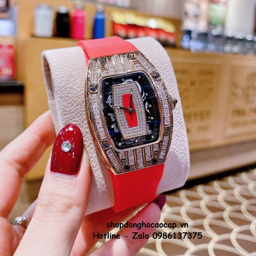 Đồng Hồ Richard Mille Nữ Siêu Cấp Máy Pin Silicon Đỏ Rose